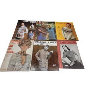 Vintage Knitting Crochet Books Lot 6 Vogue 1968 Bernat Bucilla College Sweater
